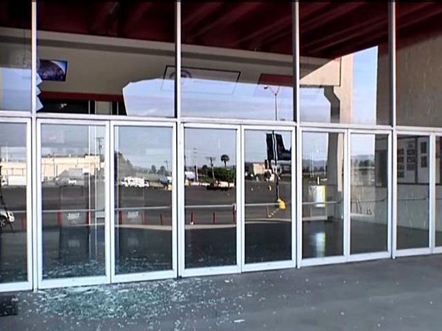 Windows out north and south entrances Sports Arena in San Diego