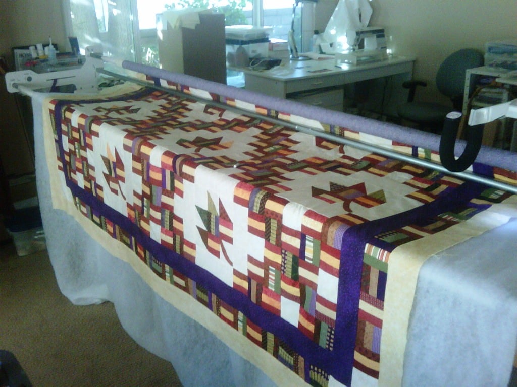 Sonia's quilt on the frame